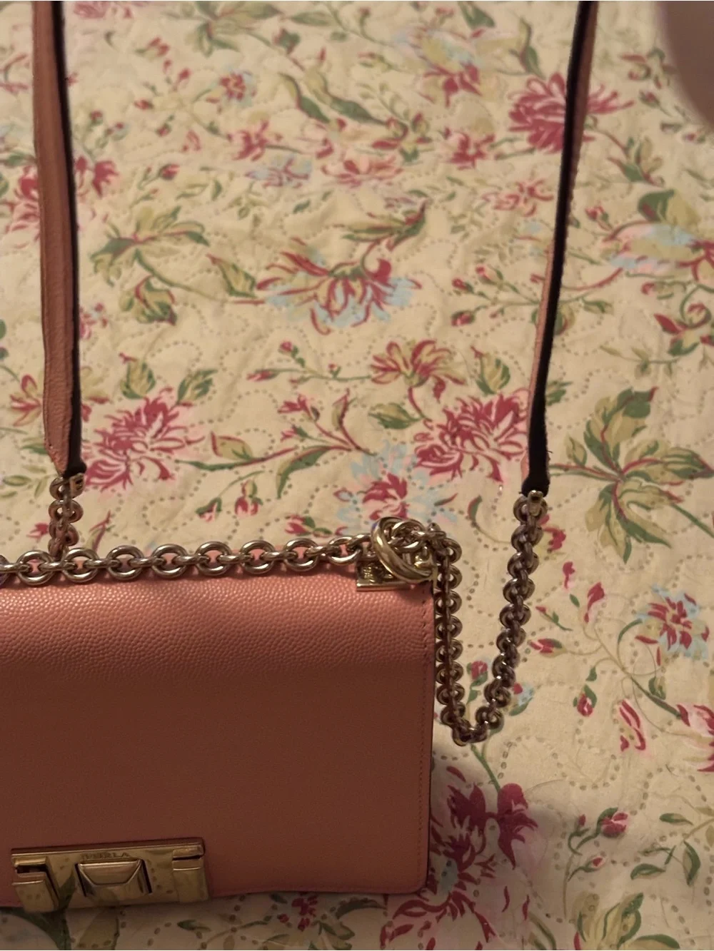 Furla Pink Leather Crossbody Bag with silver Chain - Picture 10 of 16